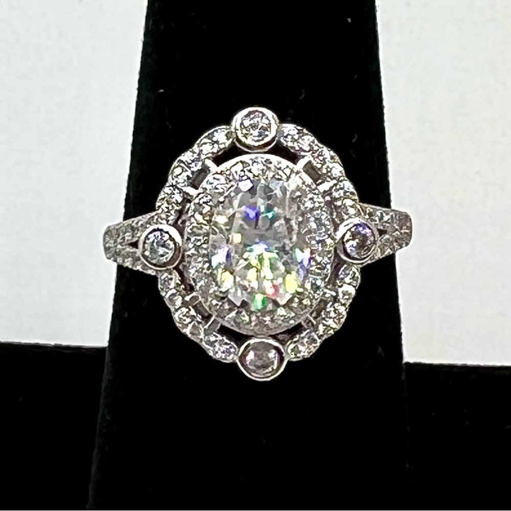 Unique Vintage-Inspired Double Halo Oval 2 Carat Moissanite Marked S925